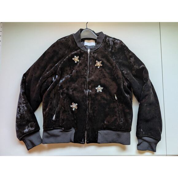 Sandro Briny Embellished Velvet Bomber Jacket Sz 2 US Medium Runs Small 2B435 - Picture 5 of 13